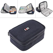 BUBM, двухслойная маленькая черная сумка для хранения цифрового кабеля, сумка для наушников с проводом, ручка, внешний аккумулятор, Дорожный комплект, чехол для хранения