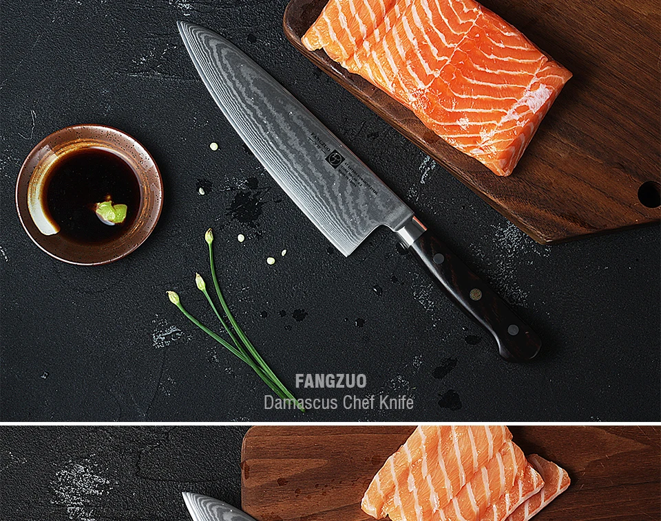 FANGZUO 8 дюймов дамасский поварской нож 67 слоев VG-10 сталь японский дамасский кухонный нож японский нож для нарезки кухонная утварь