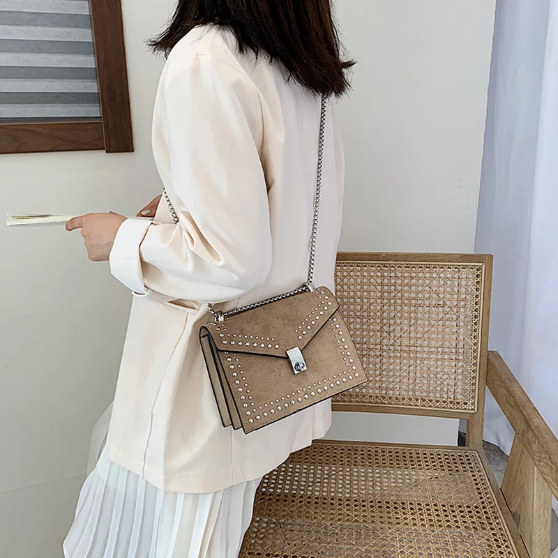  Scrub Leather Small Shoulder Messenger Bags For Women 2019 Chain Rivet Lock Crossbody Bag Female Tr - 4000224713719