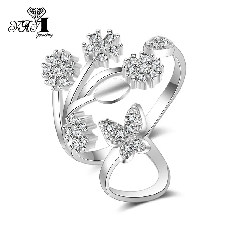 YaYI кольцо с голубым кристаллом 4,9 CT белый цирконий серебристый цвет обручальные кольца Свадебные кольца с регулируемым сердцем вечерние кольца Подарки
