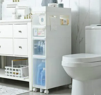 Ванная комната туалетный пол стоящий шкаф для хранения принадлежностей в ванной комнате колесо для душевой кабины полки растения разное хранения стойки pf927 - Цвет: 4layer