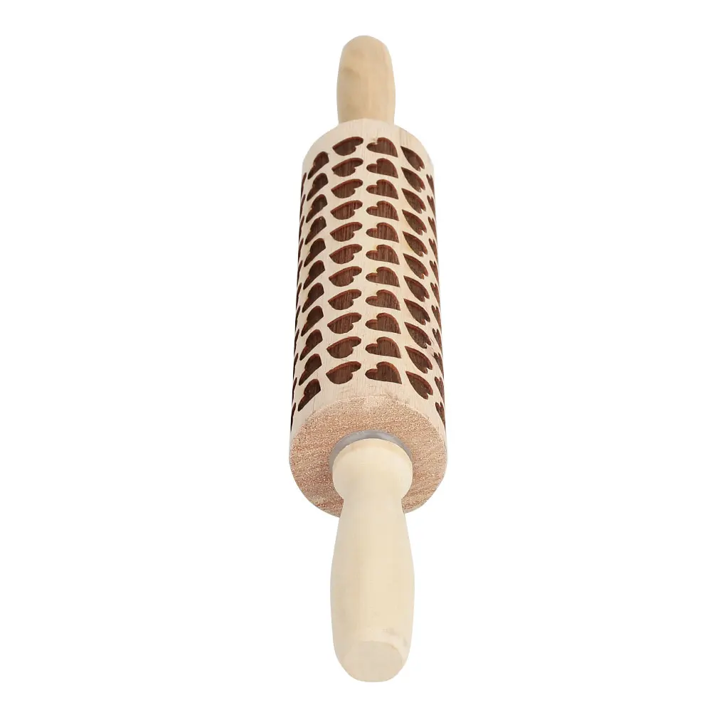 Wood Rolling Pin Cake Party Cookies Christmas Dough Roller Bakng Mold Tool Gingerbread DIY Beautiful Carving Kitchen