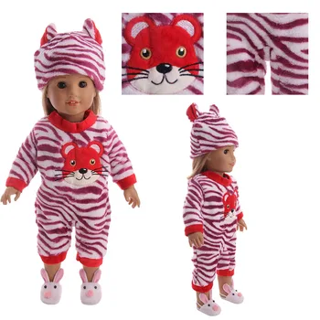 

A Set Of Plush Clothes + Hat Tiger Pattern Mascot For 18 Inch American Doll Girl & 43 Cm New Born Baby Items,Our Generation,Gift
