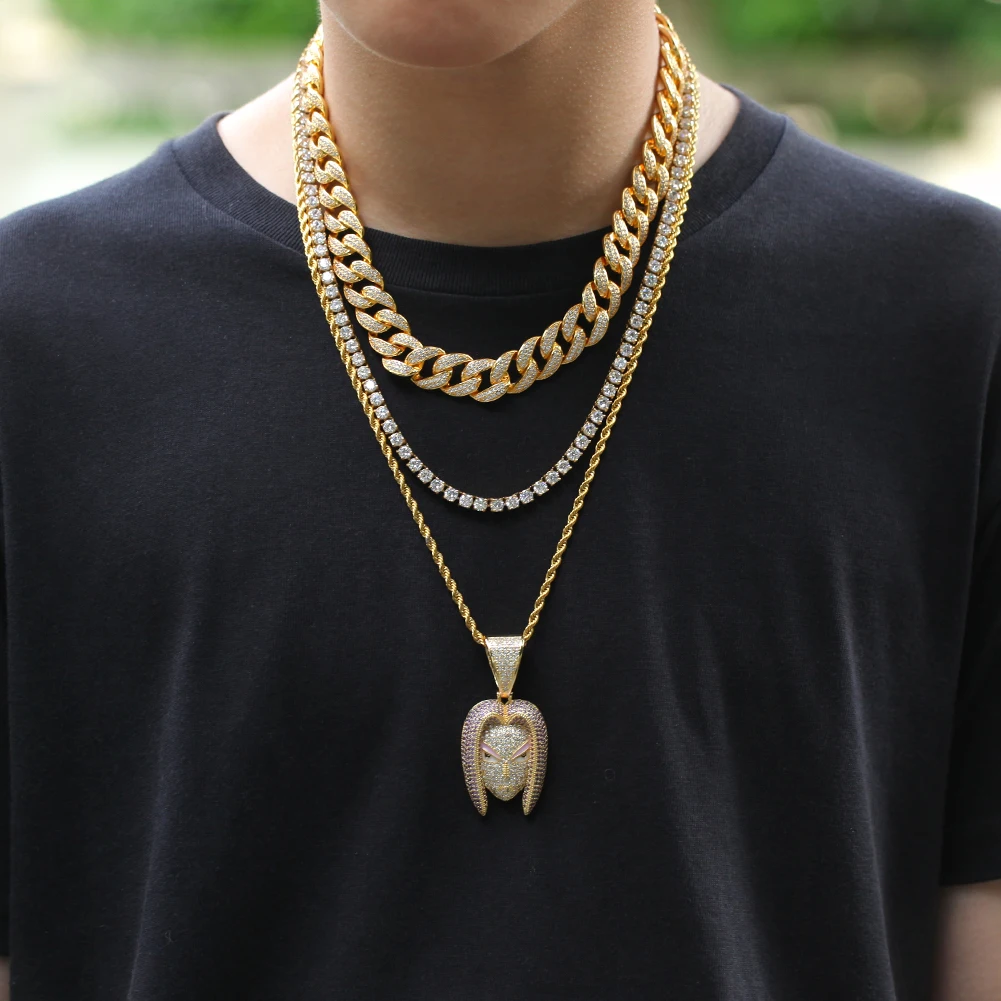 Шикарный король пользовательский персонаж мультфильма с длинными волосами Транкс ожерелье хип хоп полный Iced Out кубического циркония Золото Серебро CZ камень