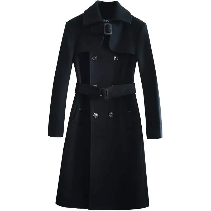 Новое поступление, длинное шерстяное пальто выше колена для мужчин, красивое мужское шерстяное пальто, зимнее X-Long, плотное, плюс размер SMLXL2XL3XL4XL5XL6XL - Цвет: black