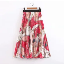 Женская шифоновая длинная Плиссированная юбка Европейский стиль эластичная высокая талия цепь печати макси линия юбка богемная юбка в стиле бохо Faldas