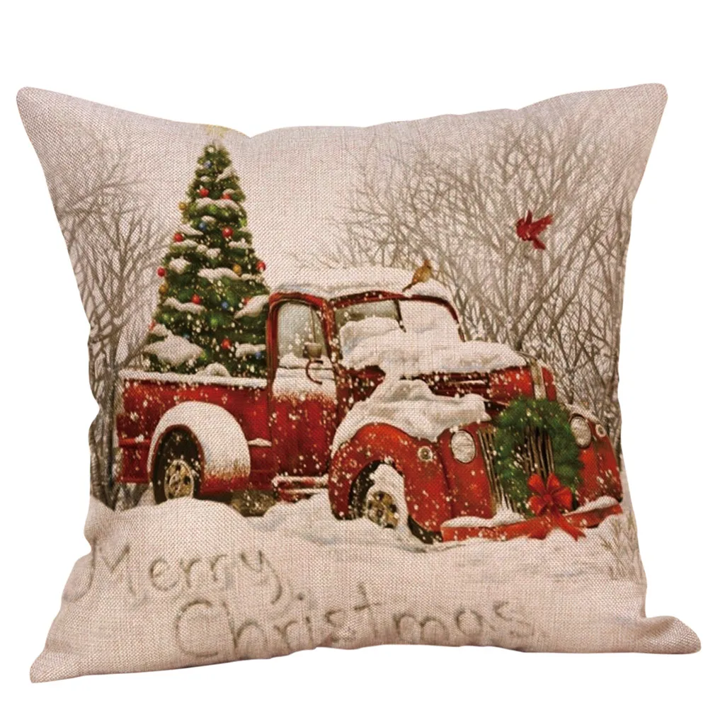 

2020 Happy Christmas Pillow Cases Linen Sofa Cushion Cover Home Decor Pillow Case Christmas Decorations For Home Funda Cojin
