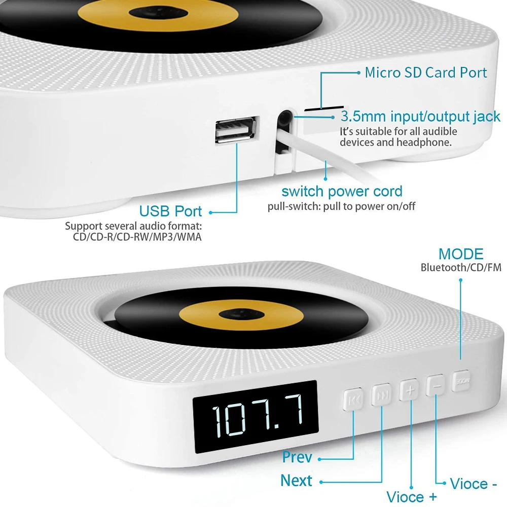 Player de Música de Controle Icreative Wall Mounted Player Surround Som Rádio fm Bluetooth-compatível Mp3 Remoto Estéreo Alto-falante cd - Image 5