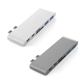 

Elisona 6 in 1 Dual Type C Hub Docking Station Adapter with USB 3.1 Type-C USB 3.0 Ports SD TF Card Slot for Macbook Pro
