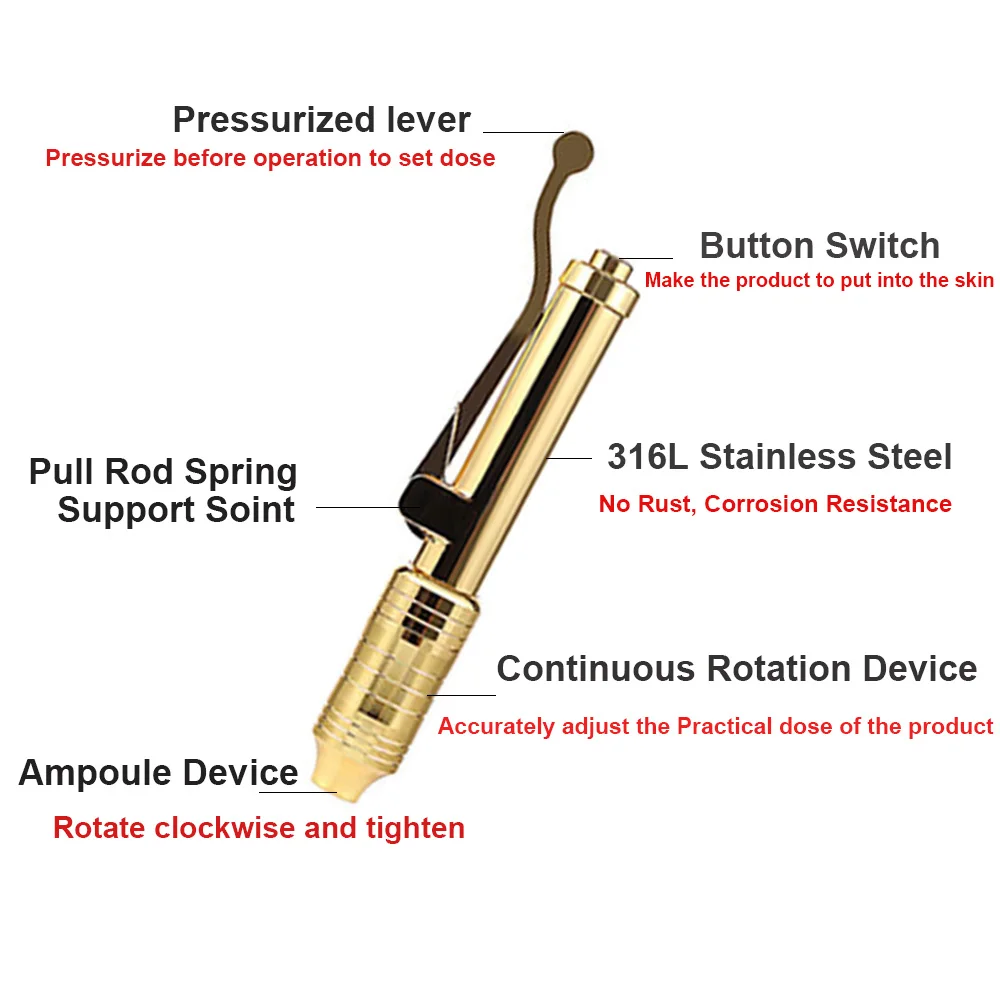 

Hyaluron Pen Anti Wrinkle Needle-Free Hyaluronic Acid Pen Sterile Disposable Syringe Atomize Helps to Reduce Blemishes Wrinkle