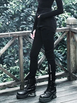 

PUNKRAVE Women Punk Style Wild High Waist Jeans Autumn and Winter Small Straight Feet Small Slim Casual Trousers