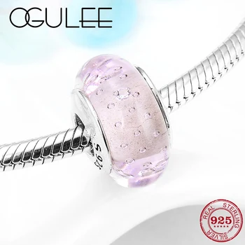 

European Charm 925 Sterling Silver Pink bubble Murano Glass beads Jewelry Making Fit Original European Charms Bracelet necklace