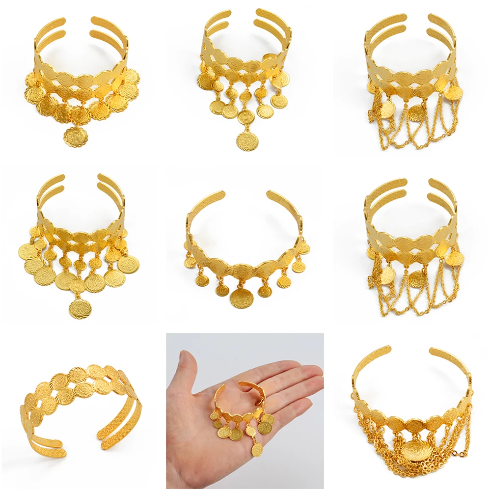 Anniyo Arab Coin Bracelets Gold Color Banglet Africa The Middle East Popular Jewelry Dubai Cuff Bracelet for Women Girls #254806 2