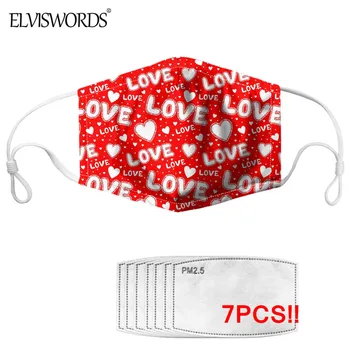 

ELVISWORDS Red Love Heart Pattern Mouth-Muffle for Boys Girls 7Pcs PM 2.5 Air Filter Adults Mouth Masks Soft Reusable Masque