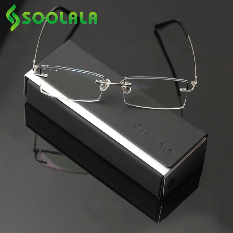 

SOOLALA Business Mens Titanium Semi Rimless Diamond Cutting Eyeglasses Anti Blue Light 1.61 Photochromism Myopia Glasses Frame