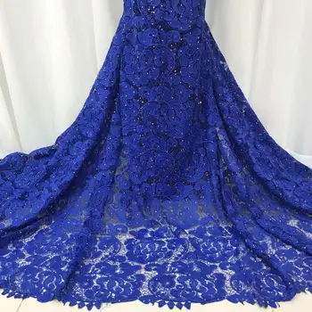 

African Lace Fabric Latest Fashion French Lace Fabric High Quality Embroiderey Soft Milk Silk For Wedding Dress Royal Blue