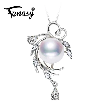 

FENASY 925 Sterling Silver Natural Freshwater Pearl Necklace For Women Pearl Jewelry Custom Boho Leaf Emerald Crystal Necklace