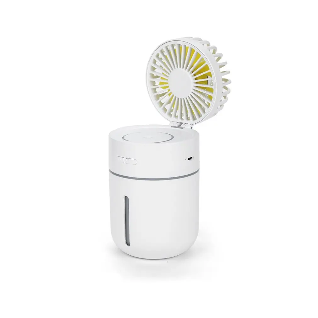 Белый Creative T9usb Rechargeable Atmosphere Light Mini Humidification Desktop Fan Student Summer Portable Small Fan - Цвет: Белый