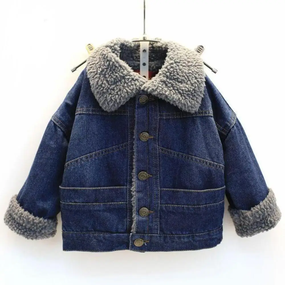 Модные куртки для мальчиков; осенне-зимнее джинсовое пальто из овечьей шерсти; ковбойская верхняя одежда; пальто для детей; детская одежда