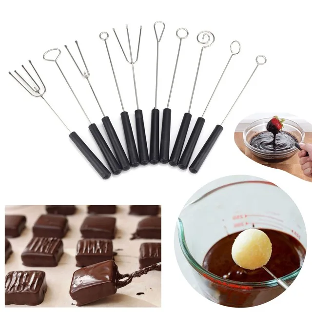 

10Pcs/Set Stainless Steel Chocolate Dipping Fork Plastic Handle Candy Nuts Fruit Cake Fondue Baking Pastry Tool For Chocolate