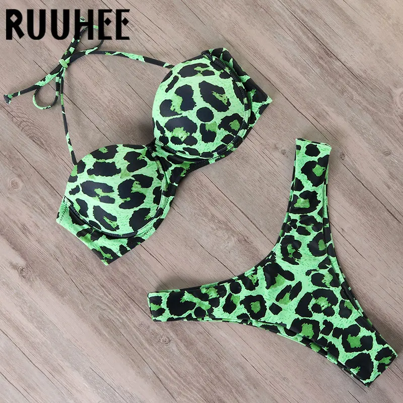 RUUHEE Bikini Swimwear Women Swimsuit 2021 Leopard Brazilian Bikini Set Push Up Bathing Suit Female Summer Beach Wear Biquini push up bikini set