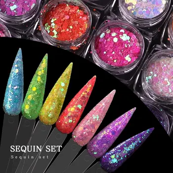 

New Glitter Flakes Sequin For Nail Art 12pcs In 1 Holographic Laser Nail Glitter Set Mix DIY Halloween Nail Art Sequins Tools