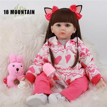 

24Inch Reborn Baby Dolls Pink Coat 60cm Silicone Soft Cloth Body Stuffed Reborn Boneca Menina Realist Doll Toy Children Day Gift