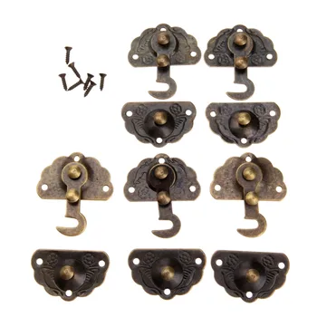 래치 걸쇠 후크 걸쇠 잠금 장치 5 개, 44x34mm 나사 빈티지 장식 골동품 청동 금속 버클 상자 케이스 보석 도구 상자 하드웨어