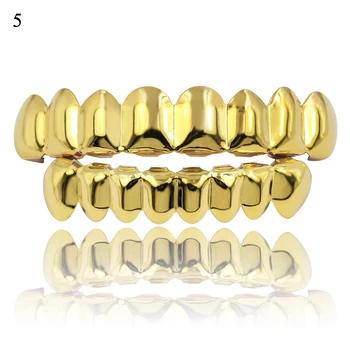 

Hip Hop Gold Teeth Grillz Set Top Bottom Tooth Grills Dental Mouth Punk Teeth Caps Cosplay Party Rapper Jewelry New 2020 Hot