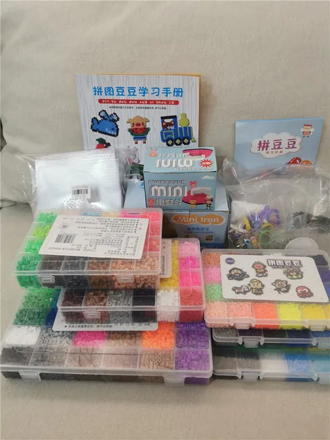 Perler Beads Kit 5mm/2.6mm Hama beads Whole Set with Pegboard and Iron 3D Puzzle DIY Toy Kids Creative Handmade Craft Toy Gift 3