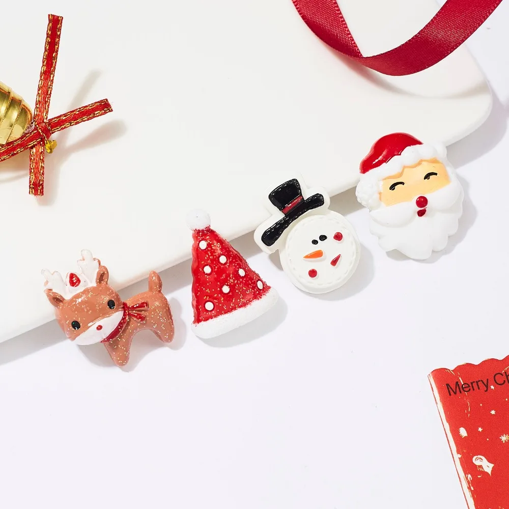 Модная Рождественская брошь, набор с бумажной картой, Санта Клаус, костыли, лось, акрил, снеговик, шляпа, Рождественская брошь, значки, булавки для женщин
