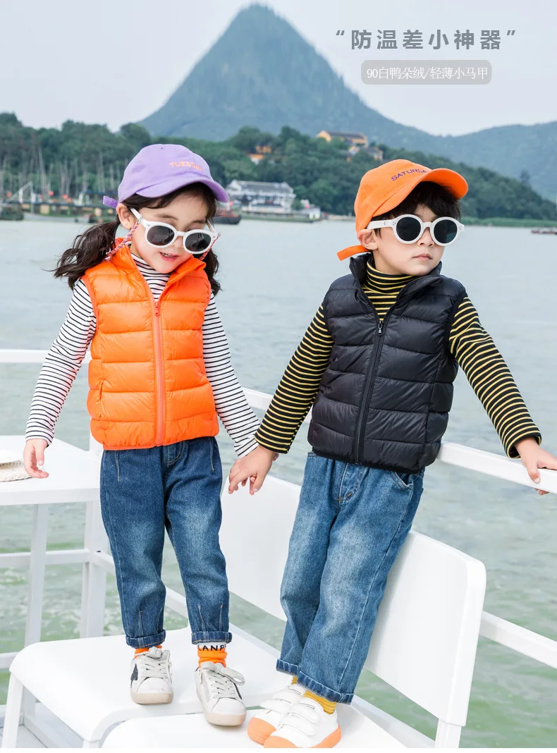National Standard 90 Cloth CHILDREN'S down Jacket Waistcoat Fall And Winter Clothes New Style Thin BOY'S Girls Big Boy Vest