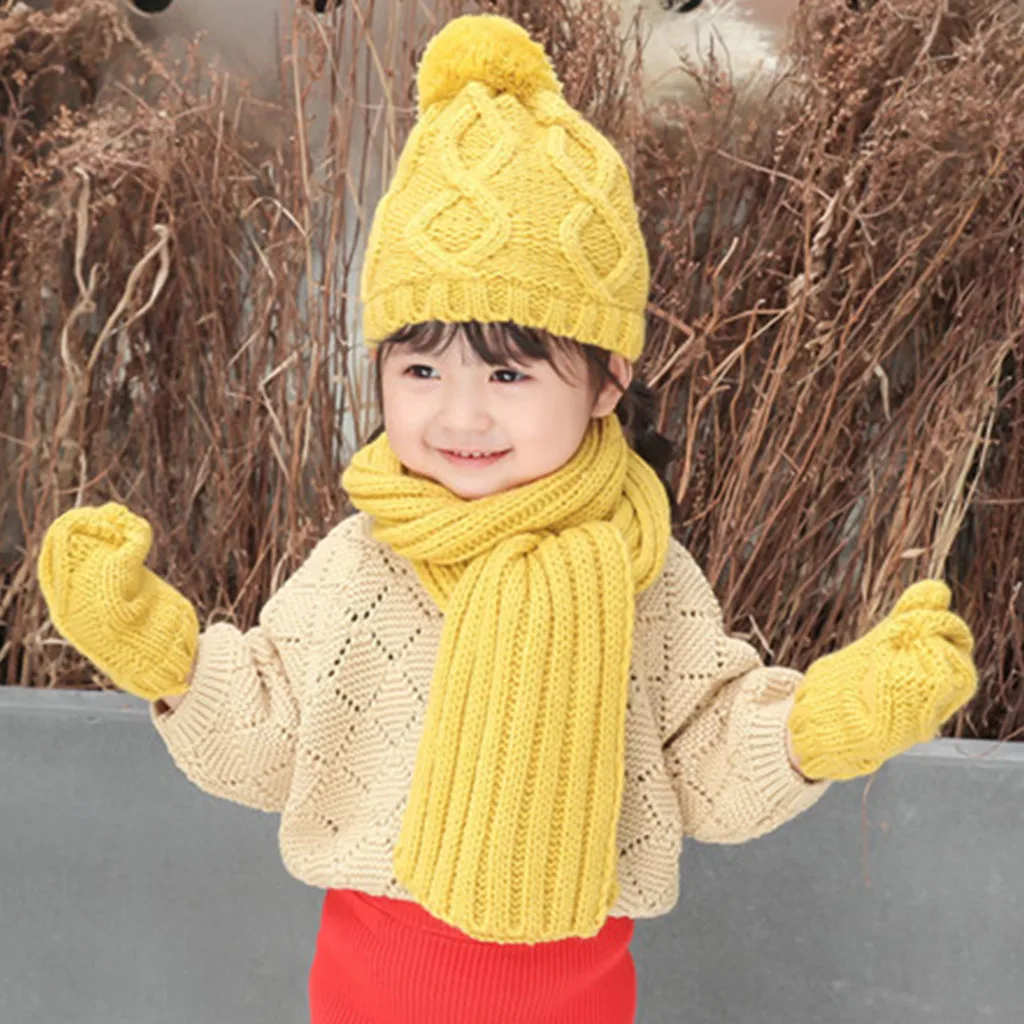 

New Winter Baby Hat Cartoon Knitted Cotton Children Warm Hat For Girls Boys Knitted Beanies Winter Baby Hat Scarf Gloves Set