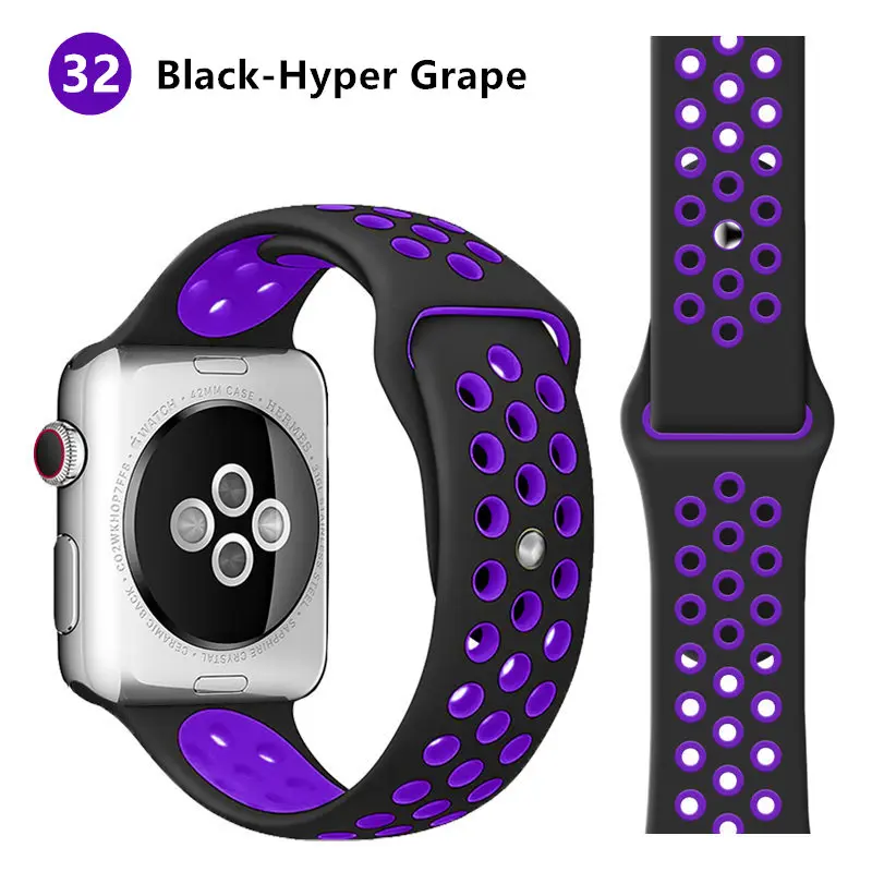 Black Hyper Grape Ремешок для Apple Watch 4/5 ремешок 44 мм 40 мм iwatch ремешок 3 42 мм 38 мм pulseira correa спортивный силиконовый браслет ремень аксессуары для часов - Цвет ремешка: Black Hyper Grape
