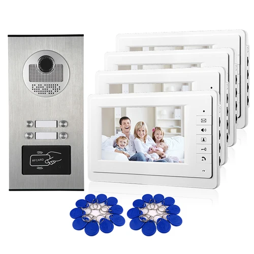 New 7" Screen Video Intercom Apartment Door Phone System 2 White Monitors RFID Access Door Camera for 2 / 3 / 4 Apartment Family intercom doorbell Door Intercom Systems