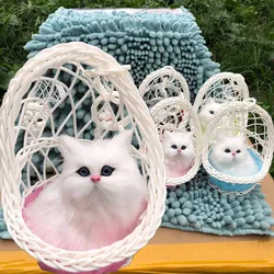 Mini gato realista de felpa blanca, modelo de simulación, conejo, juguete, regalo de cumpleaños