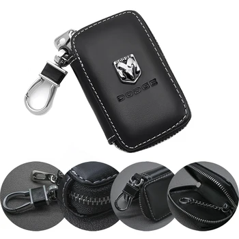 

Auto Accessories Car Key case Leather Key Chain Keychain Holder Metal Hook and Keyring Zipper Bag For Remote Key Fob For Dodge