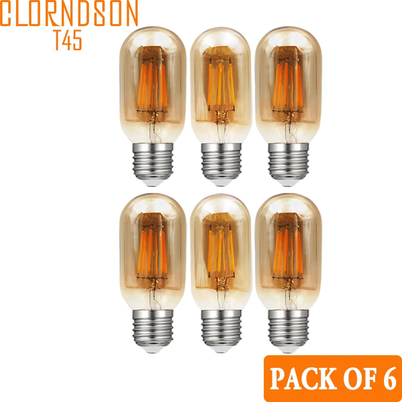 Pack of 6 Dimmable Amber Tubular Glass Bulbs 4W-8Watts Led Antique E27 E26 Retro Lamp 110V 220V Filament Bulbs Decorative Lamp retro e27 led bulb g45 spiral filament light bulb globe antique edison 3w amber glass 2200k dimmable lamp for chandelier pendant