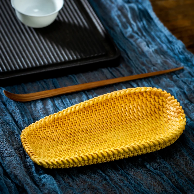 

15cm Wood Carving Tea Tray Boxwood Weaving Dustpan Tea Table Supplies Solid Wood Handicraft Articles Home Decor