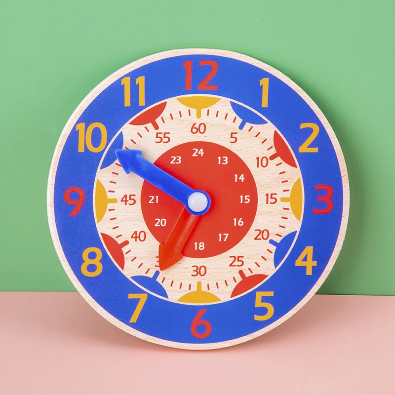 Children Montessori Wooden Clock Toys Hour Minute Second Cognition Colorful Clocks Teaching Aids for Kids Preschool Children 3