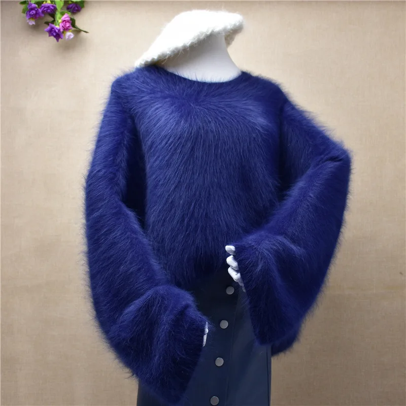 Body65cm chest132cm Женский Пушистый пуловер размера плюс, плюш, норка, кашемир, Круглый ворот, Свободный пуловер, мех ангоры, кролик, вязаный джемпер, зимний свитер, блузки - Цвет: Body65cm chest132cm