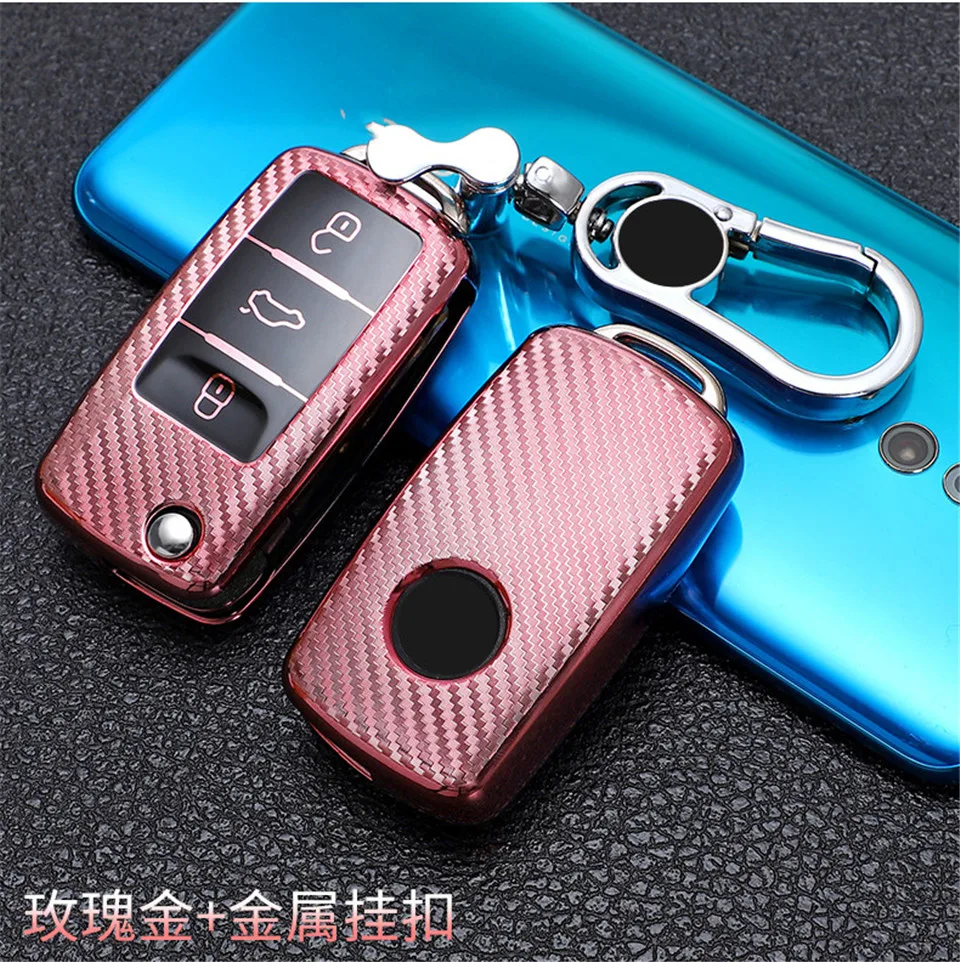 Tpu Carbon Filber Car Key Case Cover For VW Volkswagen Polo Tiguan Passat B5 B6 B7 Golf 4 5 6 MK6 Jetta Lavida For Skoda Octavia