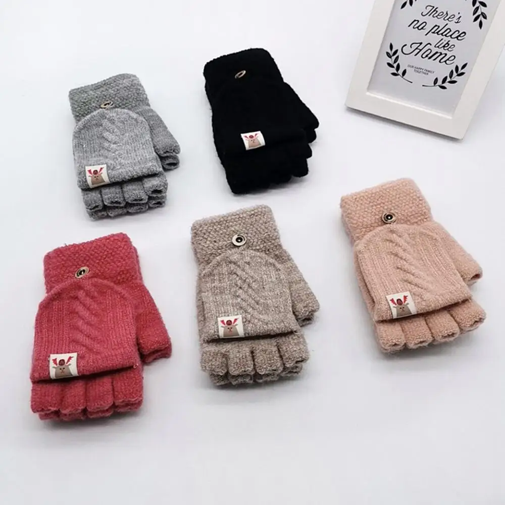 Детские перчатки для мальчиков и девочек; зимние перчатки; теплые вязаные варежки без пальцев; ручная работа;#2N01