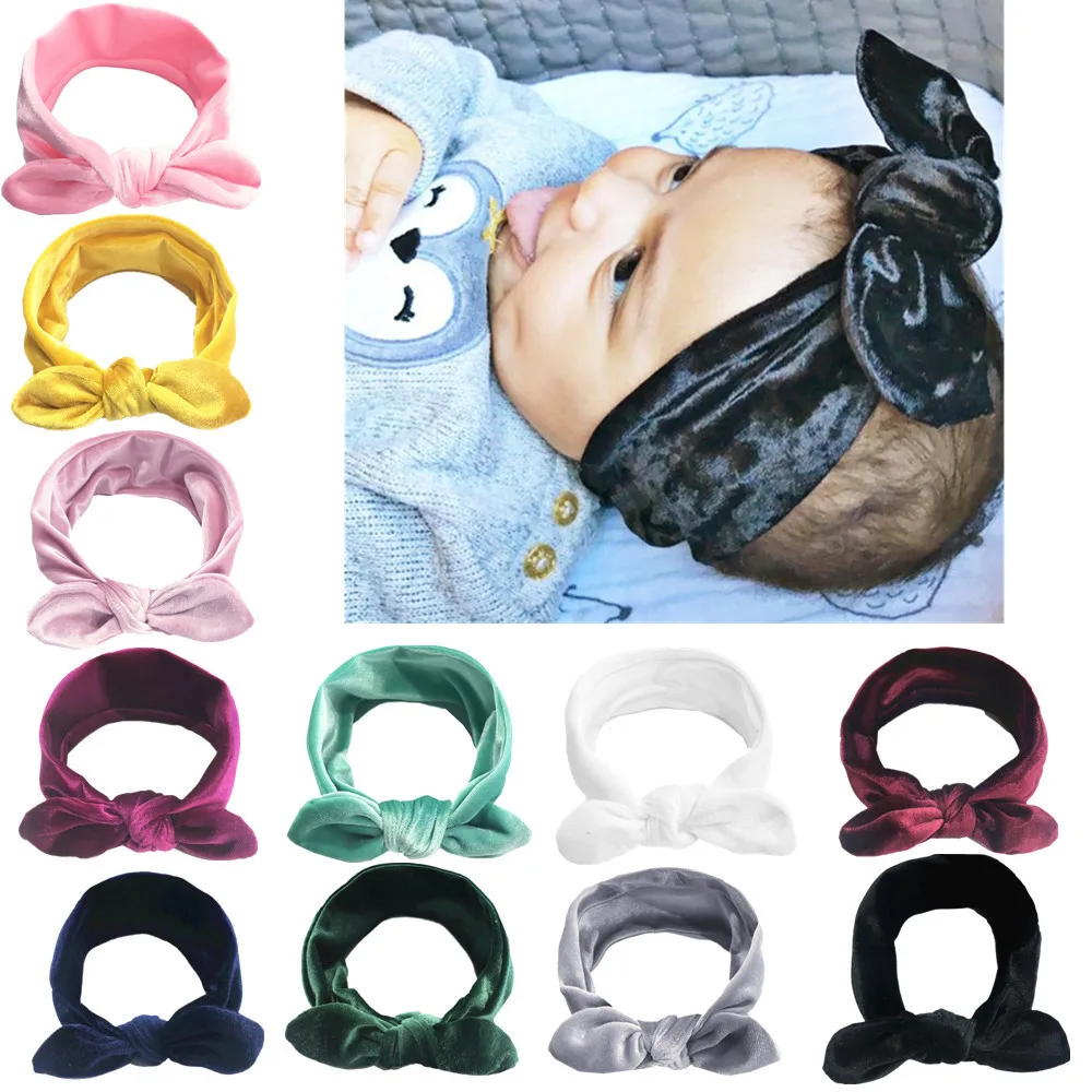 2020 Baby Hairband Soft Baby Girls Kid rabbit ears gold velvet birthday Headband Turban Baby Girls Bow Headband