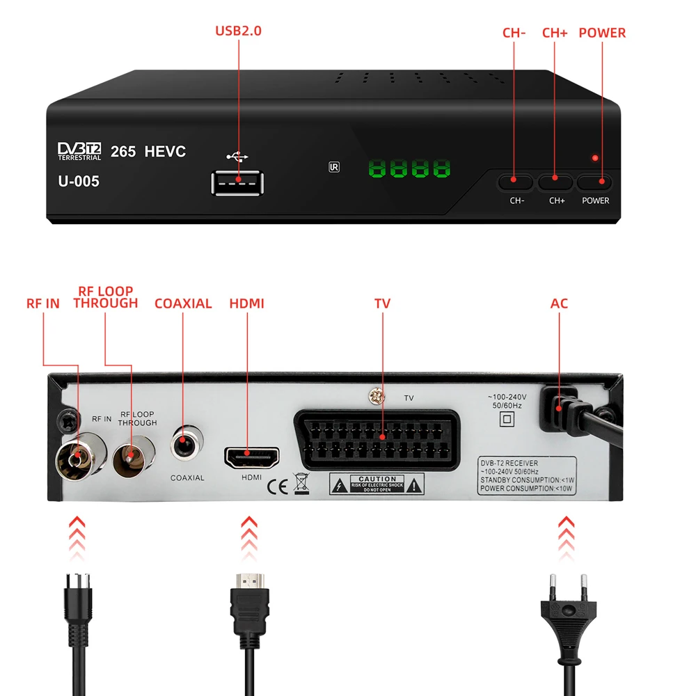 새로운 TV 장식기 DVB-T2 디지털 수신기 디지털 TV 변환기 상자 지원 H.265/HEVC 재개 재생 DVB-T/H264 와 전체 호환
