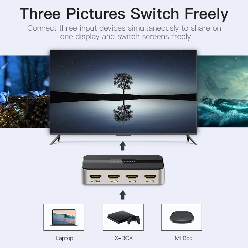 Vention HDMI сплиттер 3x1 4K 3 Порт HDMI коммутатор 3 в 1 Переключатель HDMI с Toslink аудио 3D 2160P для Xbox 360 PS4 Smart tv