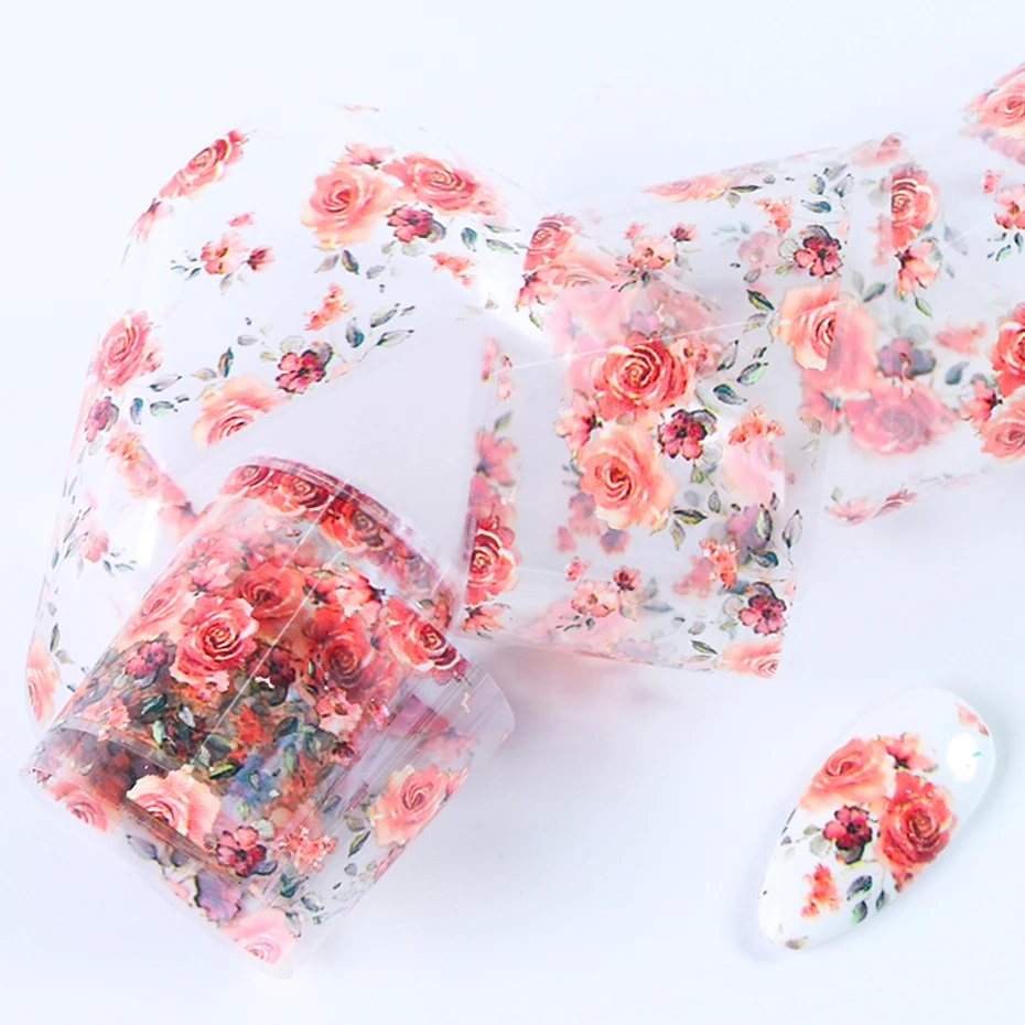 10 RollsBox Charms Flower Nail Art Transfer Foils Polish Sticker Transparent Decal Wraps Nail Art Decoration Manicure 4