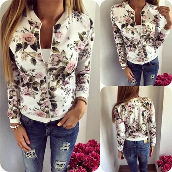 

Women Jacket Girls Tops Flower Print Casual baseball Sweatshirt Thin Long Sleeves Coat Jackets
