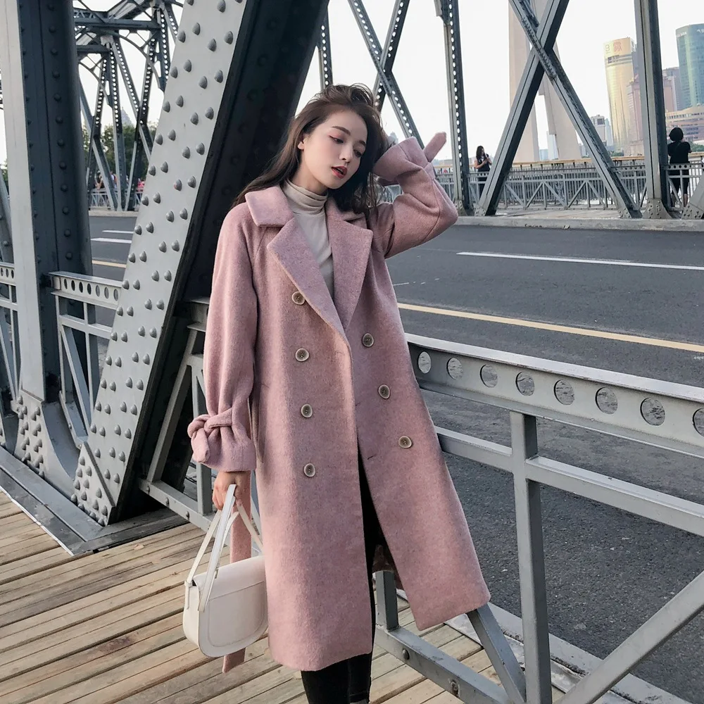 

Photo Shoot 2018 Winter New Style WOMEN'S Dress-Style Graceful CHIC Mid-length Waist Hugging Woolen Jacket Woolen Overcoat