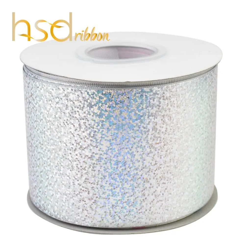 

HSDRibbon 75mm 3inch Solid Silver holographic foil grosgrain ribbon